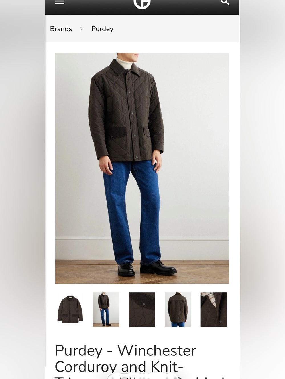 Purdey London- Winchester Corduroy Trimmed Quilted Shell Jacket Brown